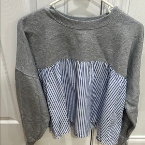 Gray and Blue Striped Sweatshirt. Size Medium